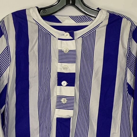 Re-imagined X J.Crew Women's Blue/White Stripes Quarter Button Long Sleeve Top S - Picture 6 of 8